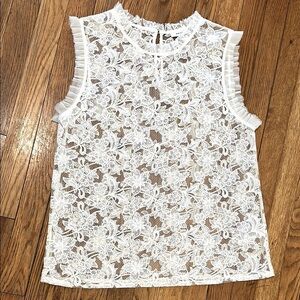 REISS marina ivory White Lace Sleeveless Top UNLINED sheer blouse floral 8